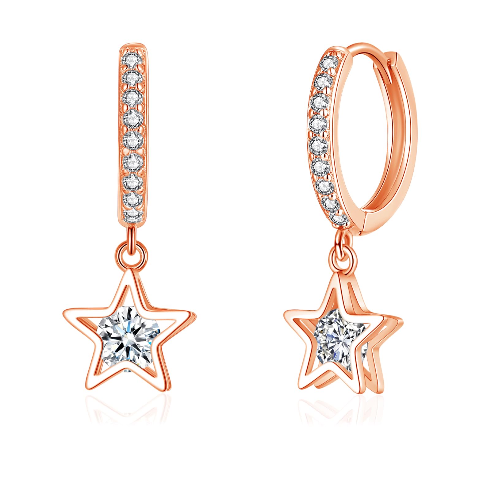 Kamise Creolen Silber Ohrringe Hängend, 925 Sterling Silber Creolen Ohrringe für Damen, Hypoallergen Hängeohrringe mit Stern Herz Schmetterling Anhänger, Kreolen Ohrringe Ohrhänger mit Zirkonia