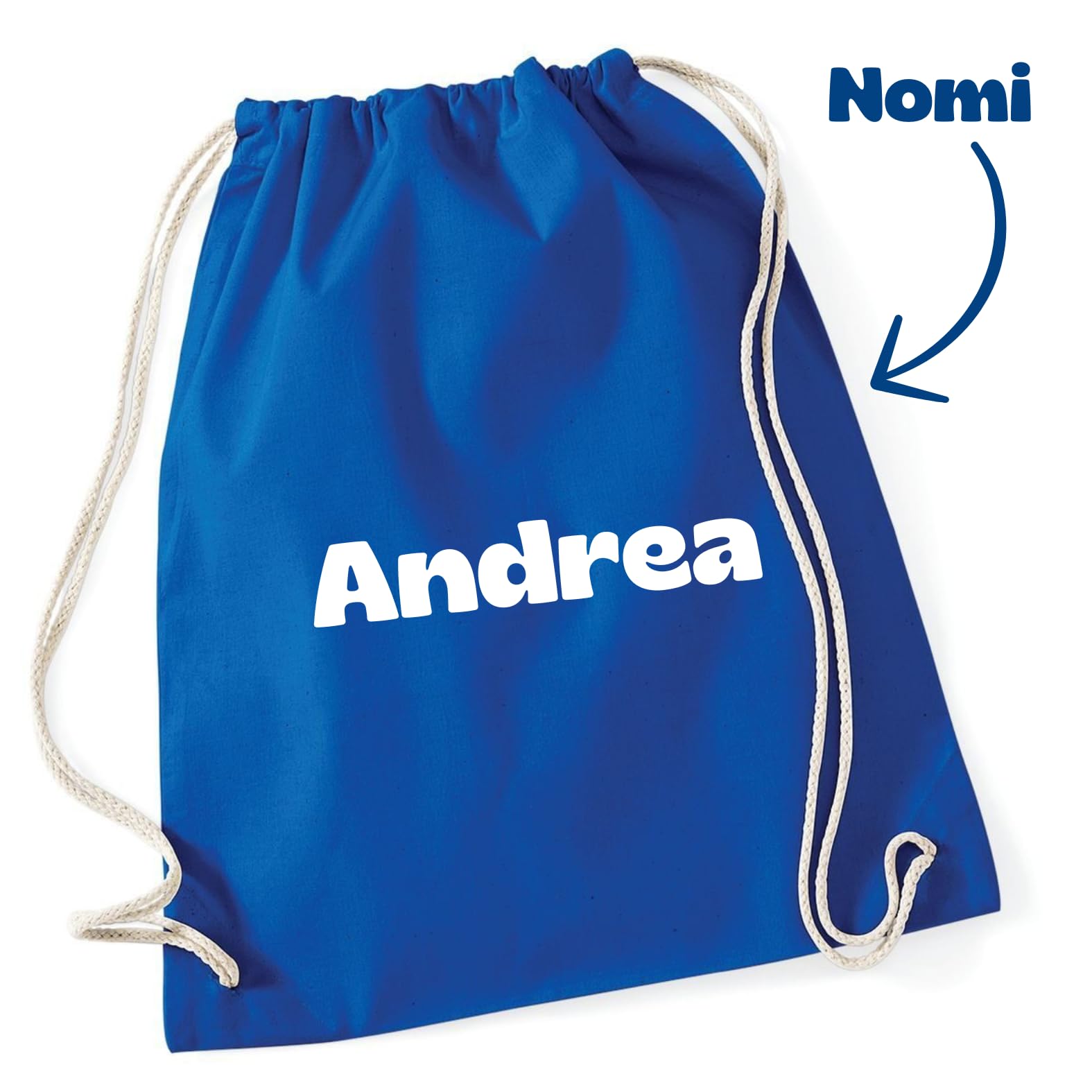 Sacca Zaino Personalizzata con Foto, Nome, Logo, Asilo in Cotone Bambini e Adulti, Sportiva di Stoffa da Palestra o Danza e Ginnastica Porta Scarpe Grande 36x46 cm Personalizzabile