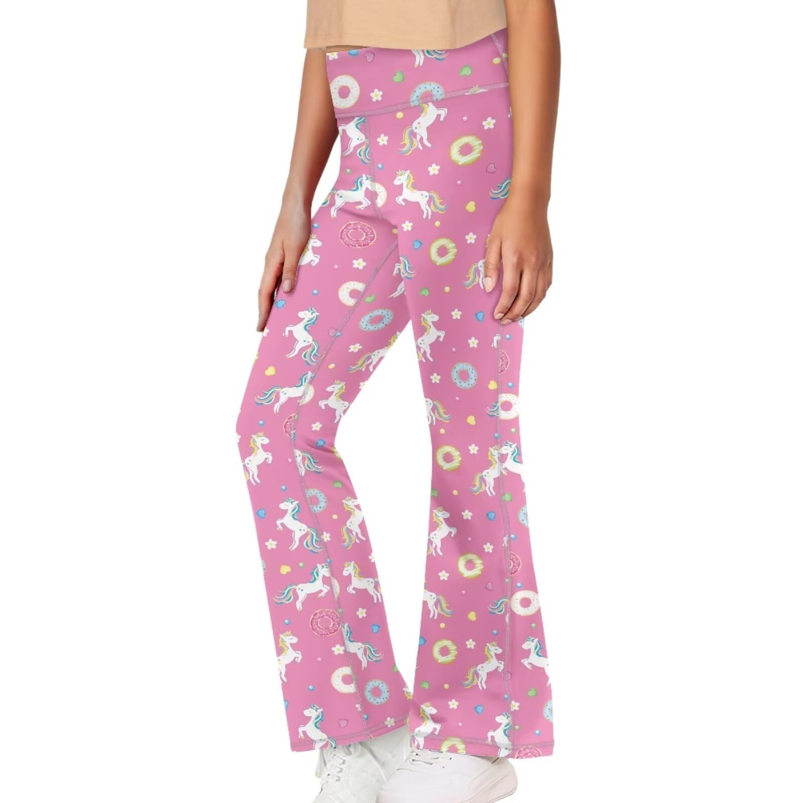 Yewattles Dounts Horse Girl Yoga Flare Wide Leg Tummy Control Stretchy Pants for Casual Daily Outdoor Sports Bell Bottoms Sweatpants 5 6 7 8 9 10 11 12 13 14 Years