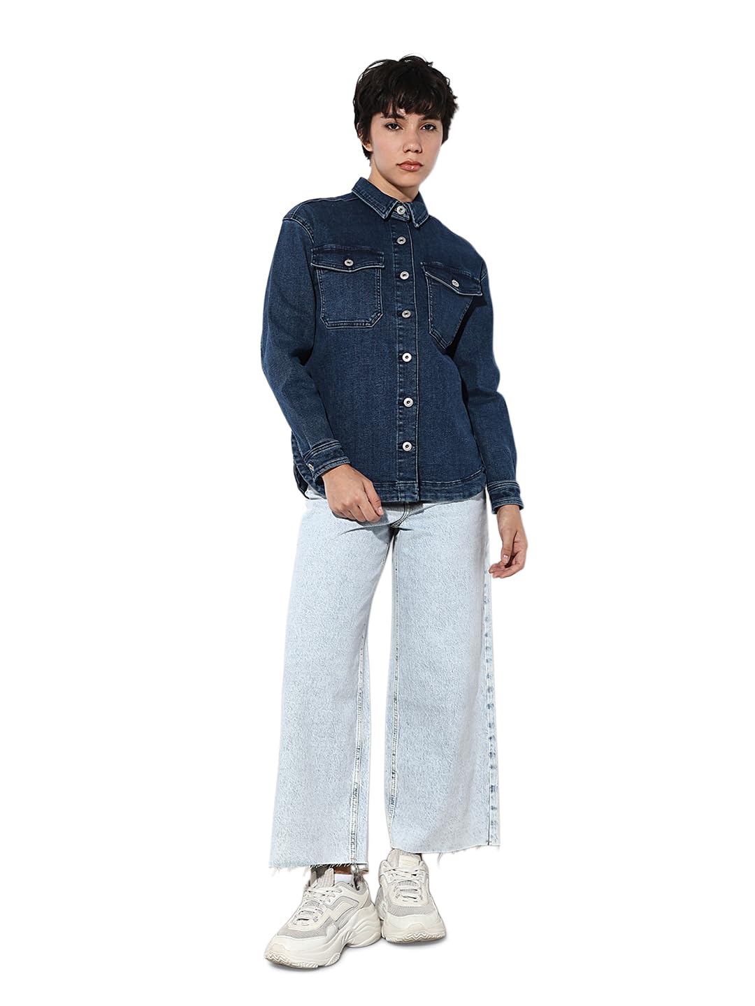 ONLY Women Washed Denim Jacket in blue