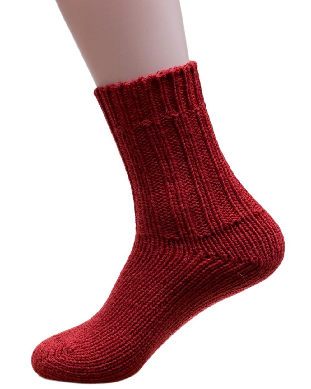 100% Pure Wool Chunky Knit Ankle Sock (3. UK 6.5-7 / EU 40-41, 5. Dark Red)