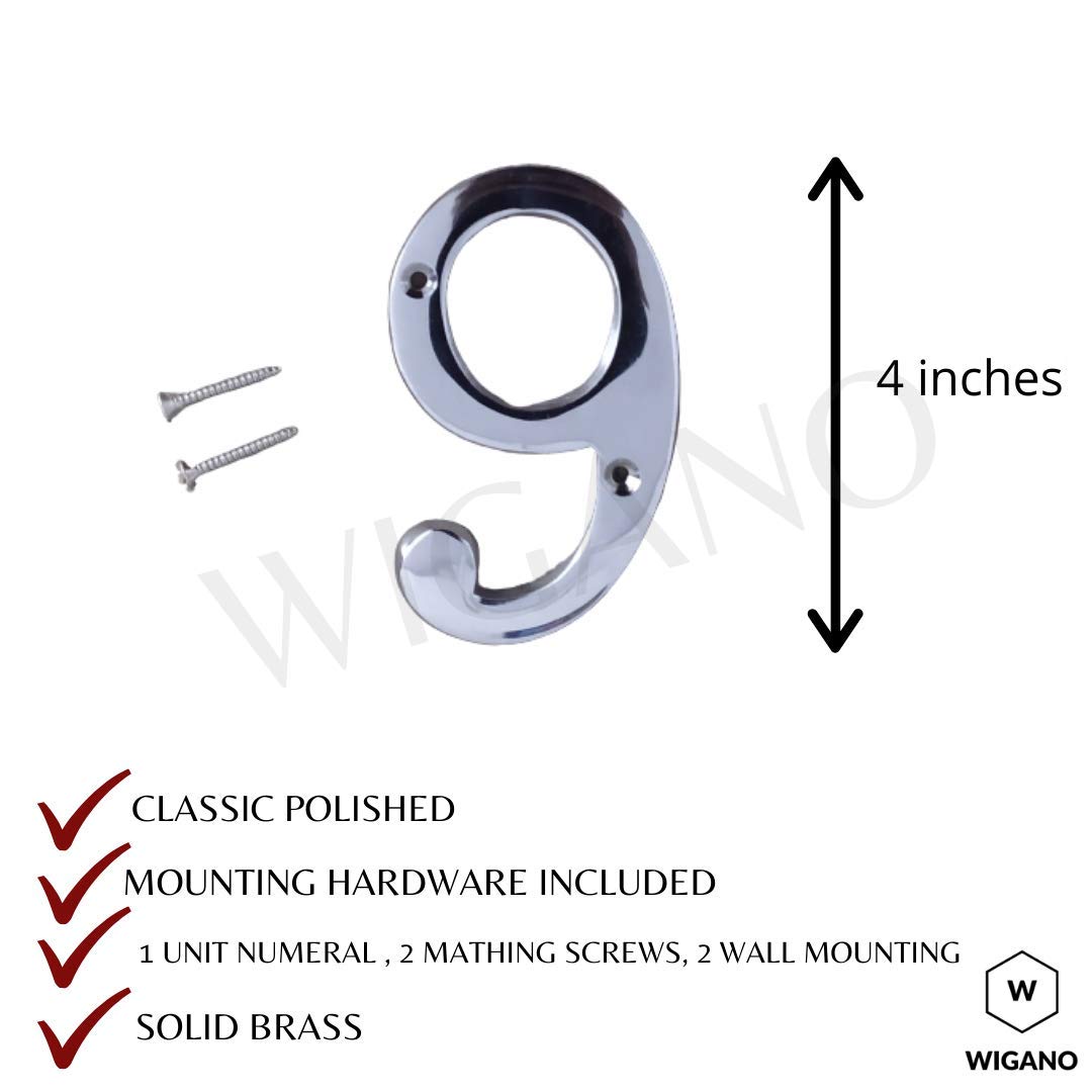 4"Hotel House Door Numbers Genuine Brass Made Silver (Number 9) — Amazon image 2