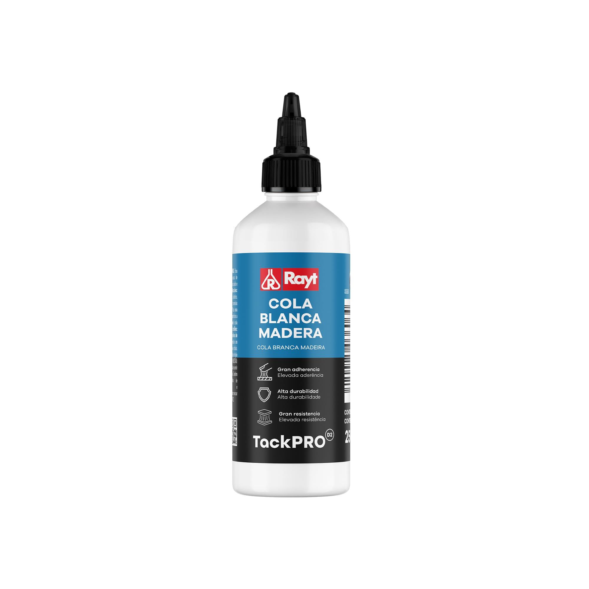 Rayt 036-​06 Botellín de cola blanca Tack Pro multiuso rápida para madera, papel, cartón, cerámica y todo tipo de materiales porosos, 250gr