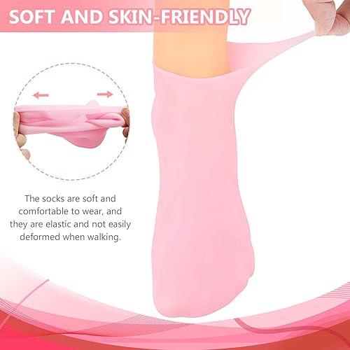 Miniatura 2 de 2 pares de calcetines de silicona para pedicura y pedicura para mujer, calcetines de gel suave para pies secos y agrietados (rosa + beige)