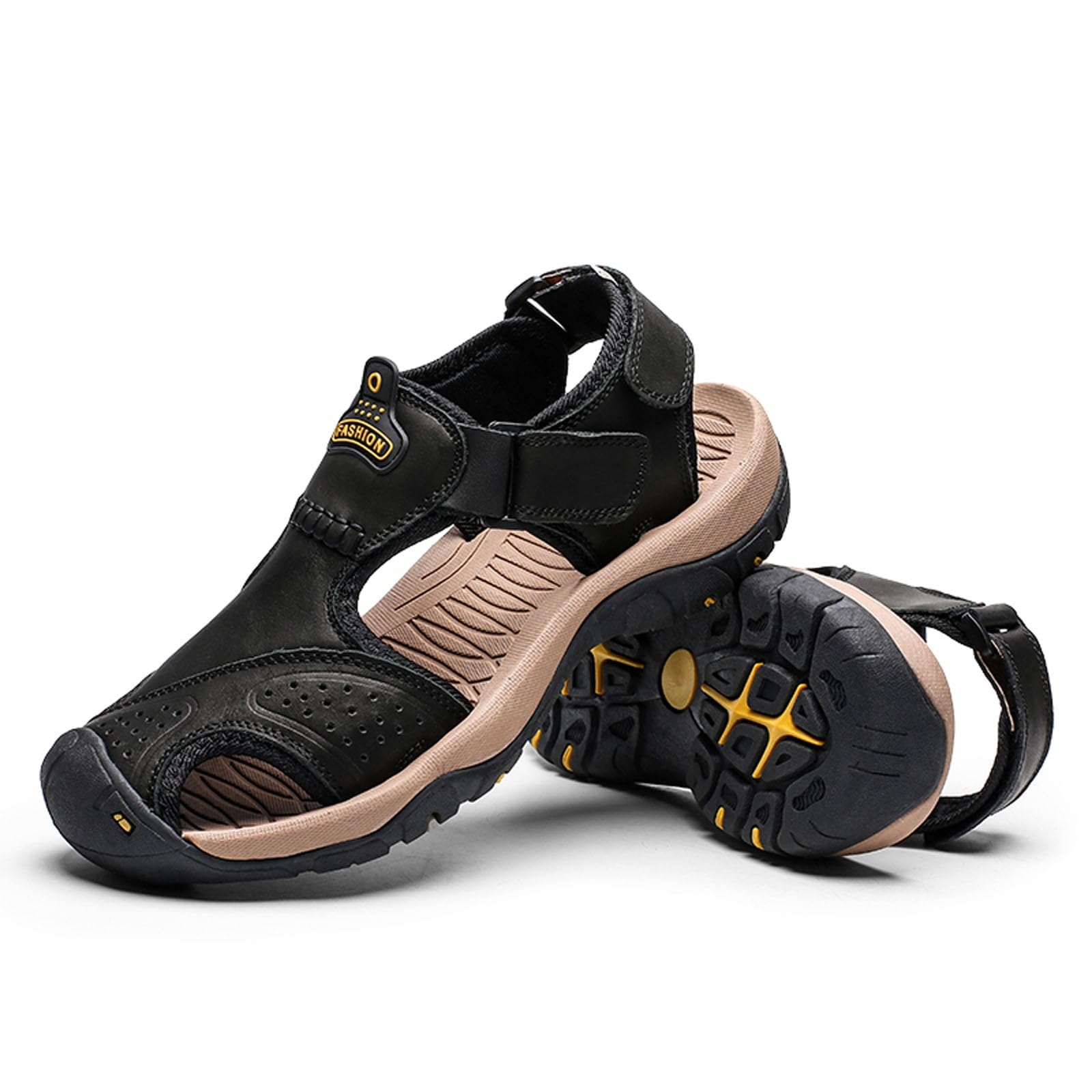Sandalias Hombre Suela de Goma Cuero con Bandas Ajustables Chanclas Casual Deportivas Antideslizante Zapatillas Soporte de Arco Punta Reforzada para Playa Exterior Viaje