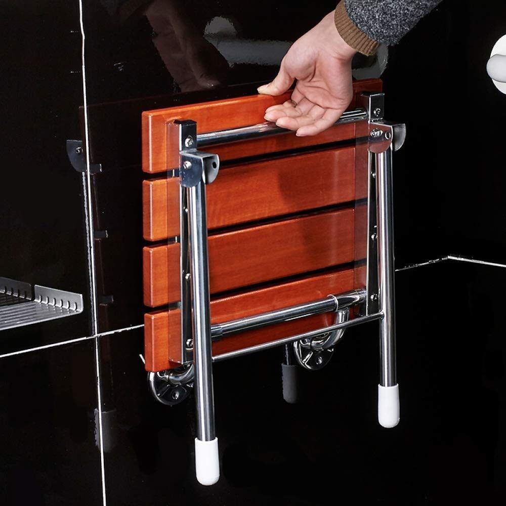 Home Essentials, Asiento de Ducha Montado en la Pared Taburete de Madera para Baño Plegable con Patas Abatibles para Discapacitados Discapacitados Max 150 Kg