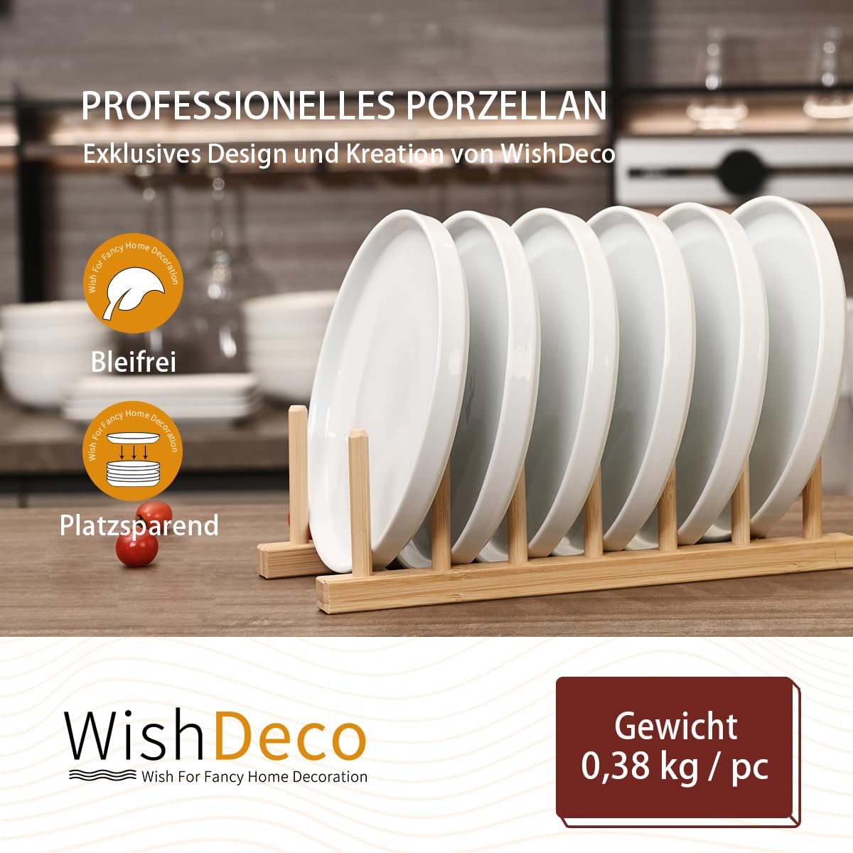 WishDeco Lot de 6 Assiettes à Dessert, Assiette Blanche Porcelaine 18 cm, Petite Assiette Ronde avec Rebord, Plat Ceramique pour Gâteau, Pain, Salade, Pâtes, Fruits