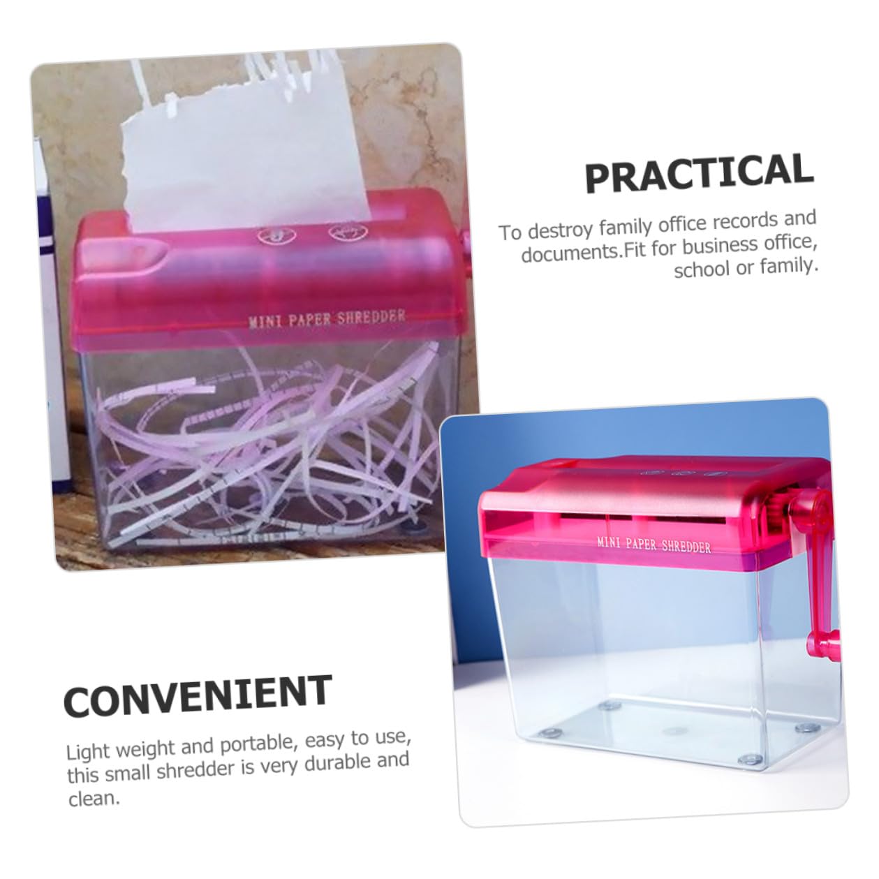 Destructeur Manuel Pratique Broyeur de Table Léger Rouge en Plastique et Métal Accessoire Simple Protéger Vos Documents pour Bureau et École