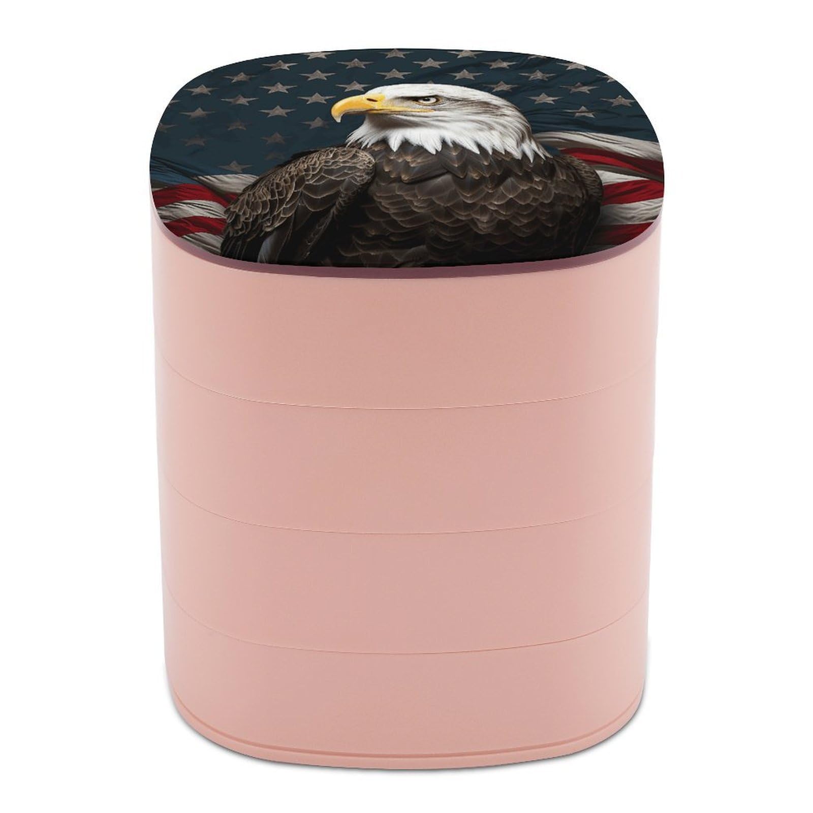 American Bald Eagle Sitting on Flag Ribbon Jewelry Box with Mirror Travel Small Jewelry Case for Women 4-Layer Rotatable Jewelry Organizer Storage Box Portable Jewelry Storage Case for Rings Earrings