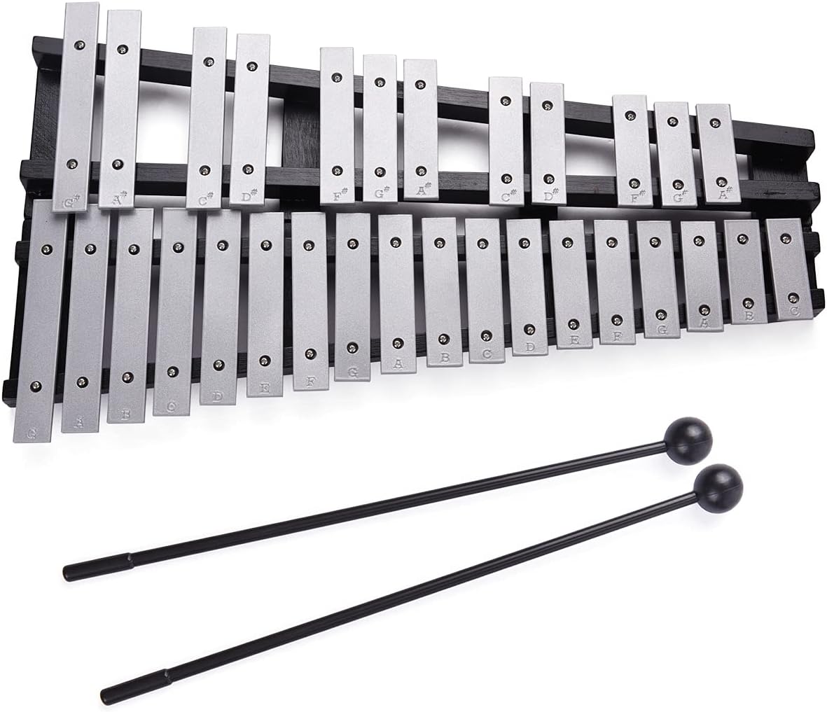 Foldable 30 Note Glockenspiel Xylophone Wooden Frame Aluminum Bars Educational Percussion Musical Instrument Gift with Carrying Bag