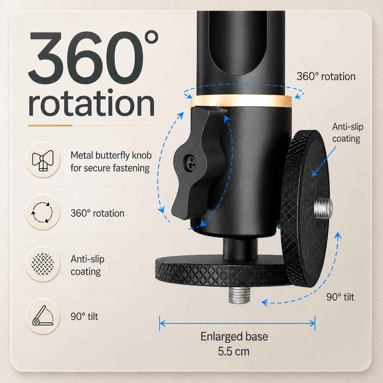 Soporte de techo y pared para proyector – Soporte universal, carga 10 kg, ajustable 15-45 cm, rosca 1/4", aluminio Al6063, rotación 360°, cable oculto