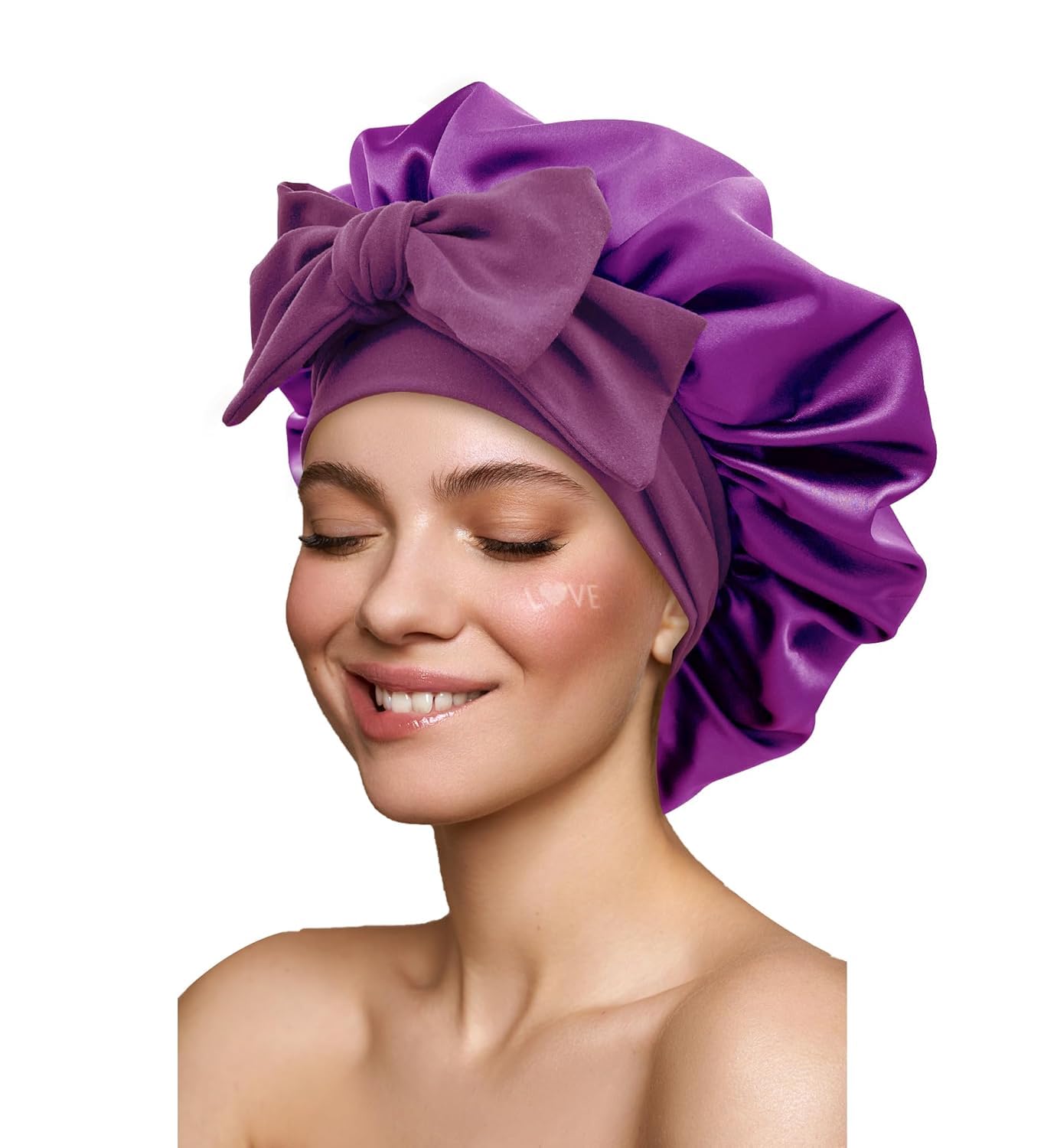 Gorro de Pelo Rizado de Satén,Gorro de Dormir de Seda Ajustable,Gorro de Pelo de Doble Capa con Banda Elástica,Gorro de Noche para Cabello Rizado,Ideal para Dormir,Ducha y Belleza,Morado - Morado oscuro