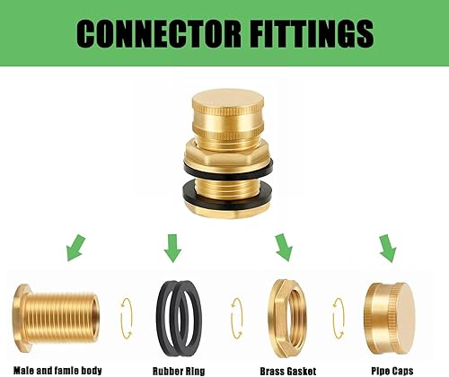 Miniatura 3 de Accesorios de tanque de agua macho de 12 pulgada hembra de 34 pulgadas con 2 anillos de goma y tapas de tubería, accesorio de mamparo de agua de