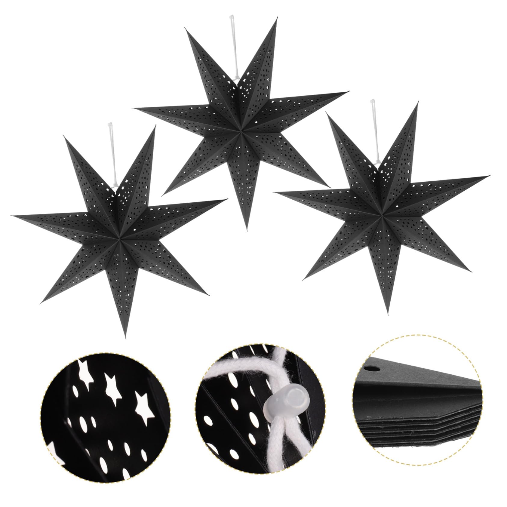 3 Pièces Abat-jour Étoile Papier pour Décoration Lumineuse Noël Lampe Suspendue Creuse Sept Branches Décoration Festive Intérieure pour Fête