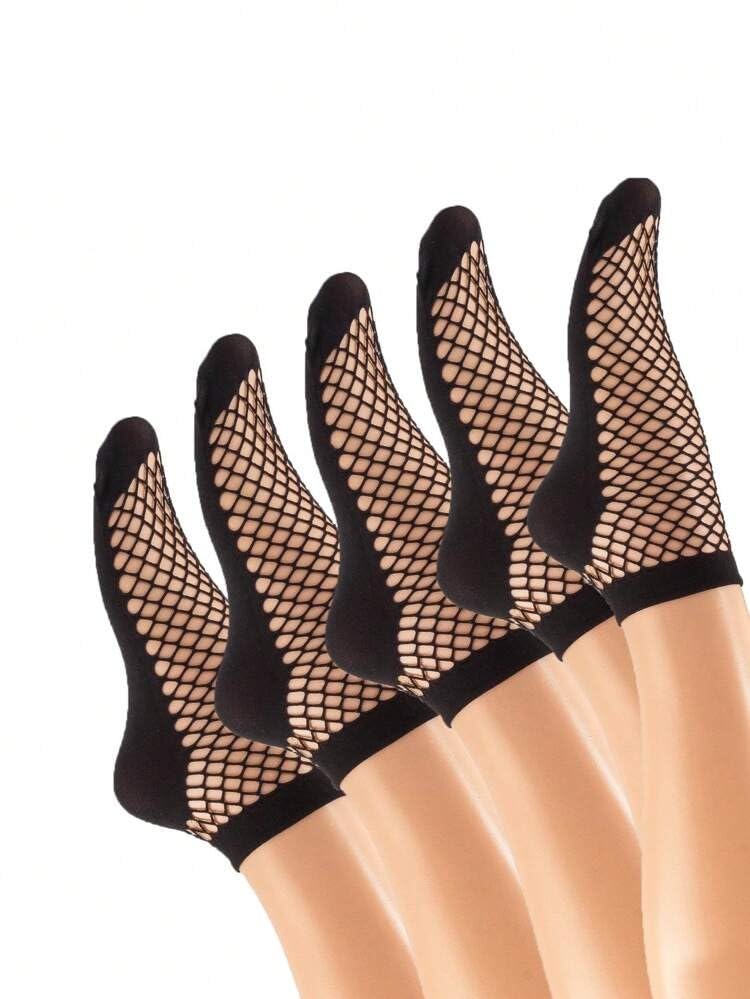 wklouyhe 5 Pairs Women Black Lace Fishnet Socks Elastic Ankle High Dress Hollow Out Mesh Net Socks Tights for Summer Wear_Free Size-picture-48