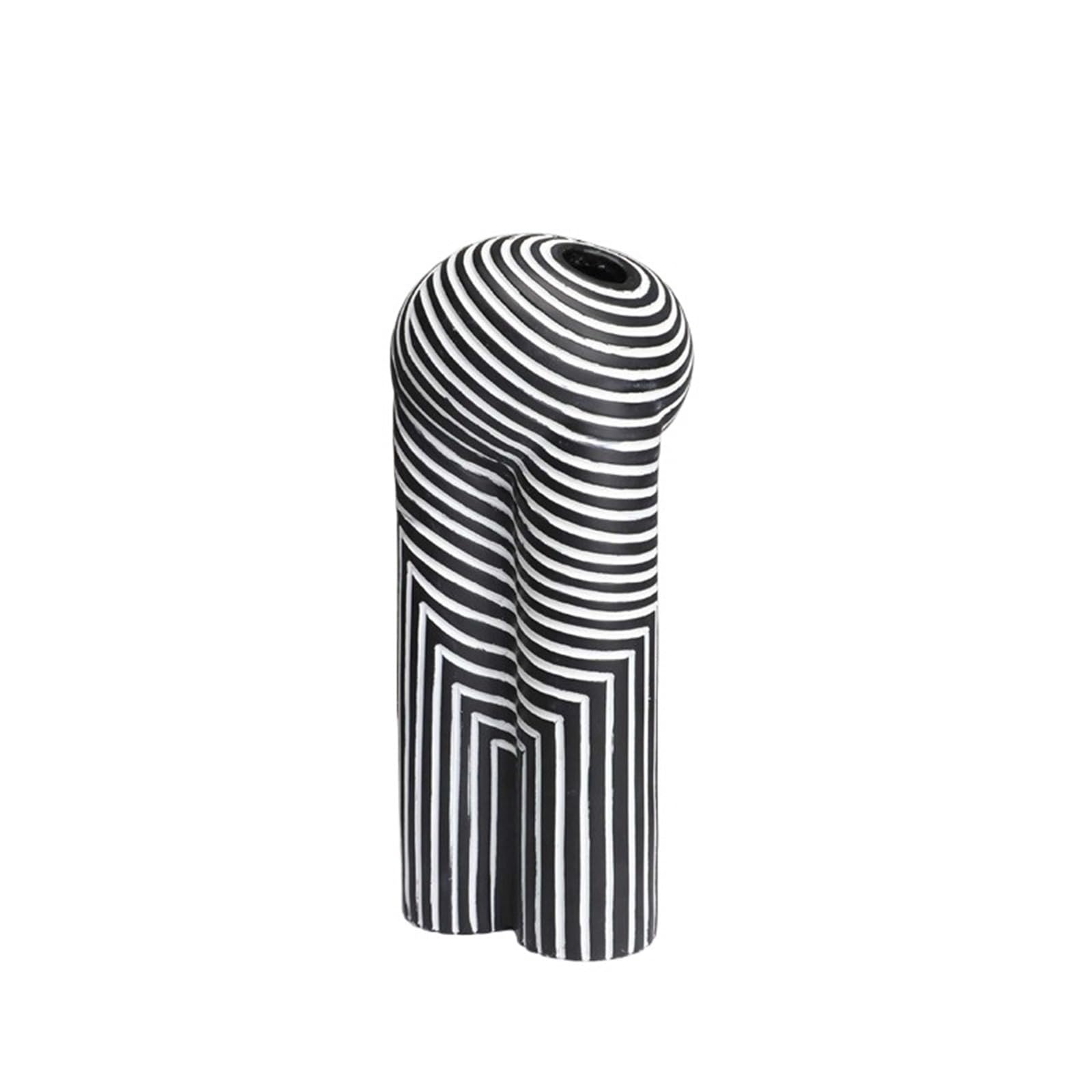 Vase géométrique en résine taille L à rayures noires et blanches abstraites