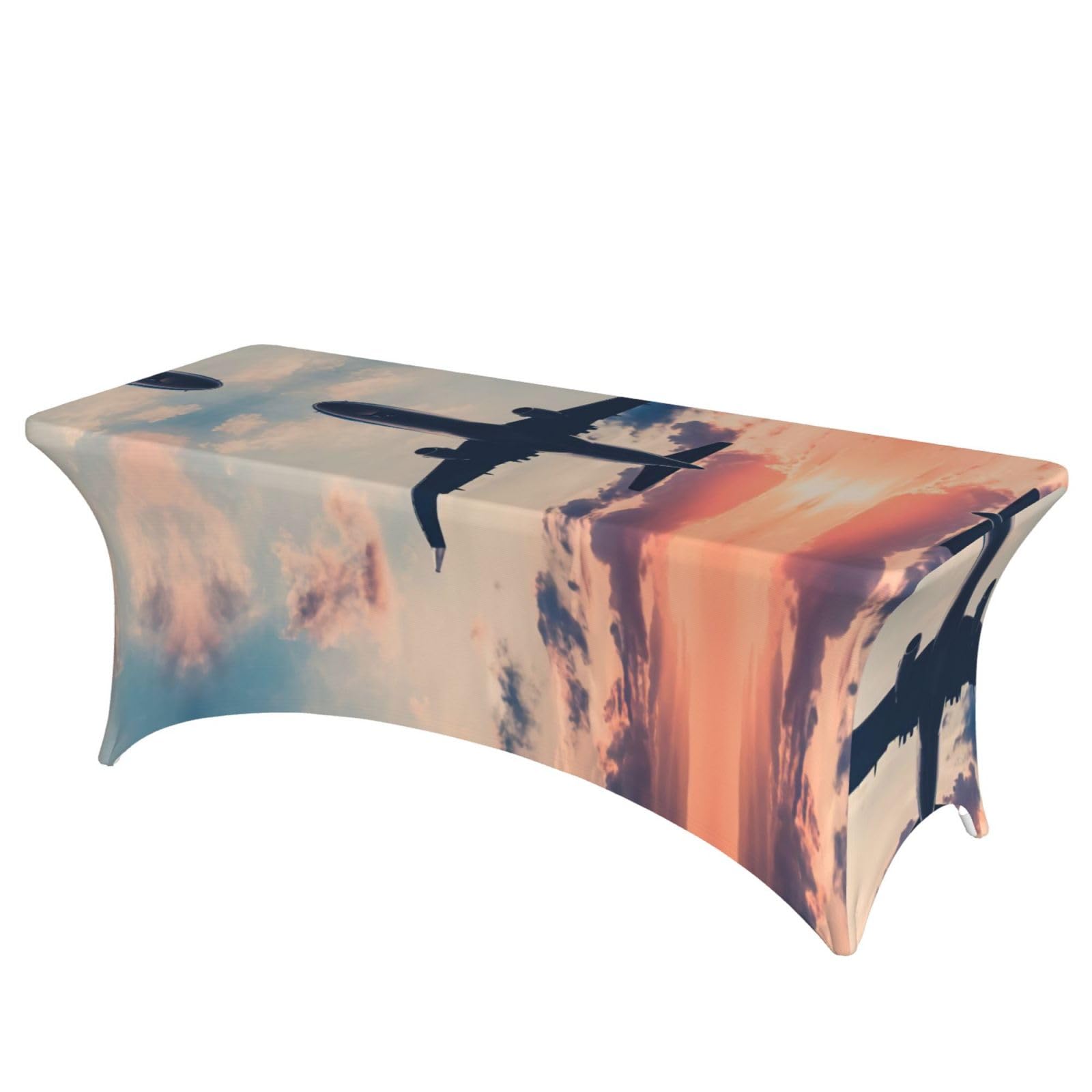 Nappe de table extensible 1,8m motif avion et coucher de soleil pour banquet