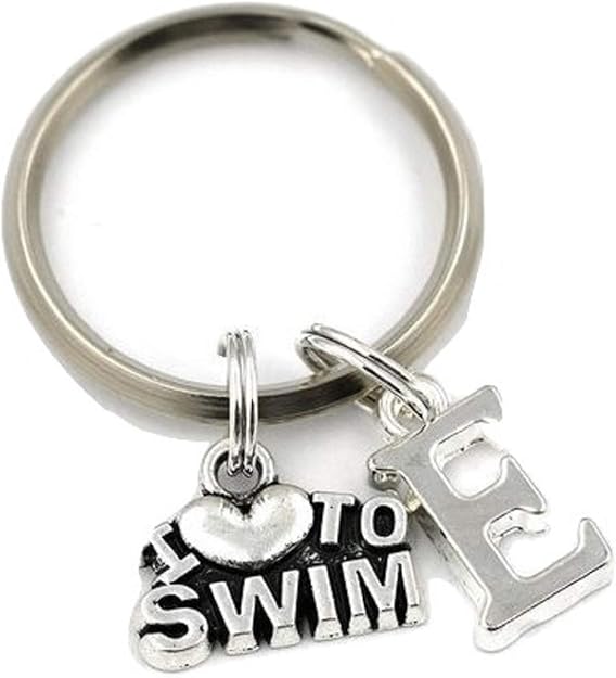 Silver Knight I Love to Swim Key Ring, Personalized Swimming Coach