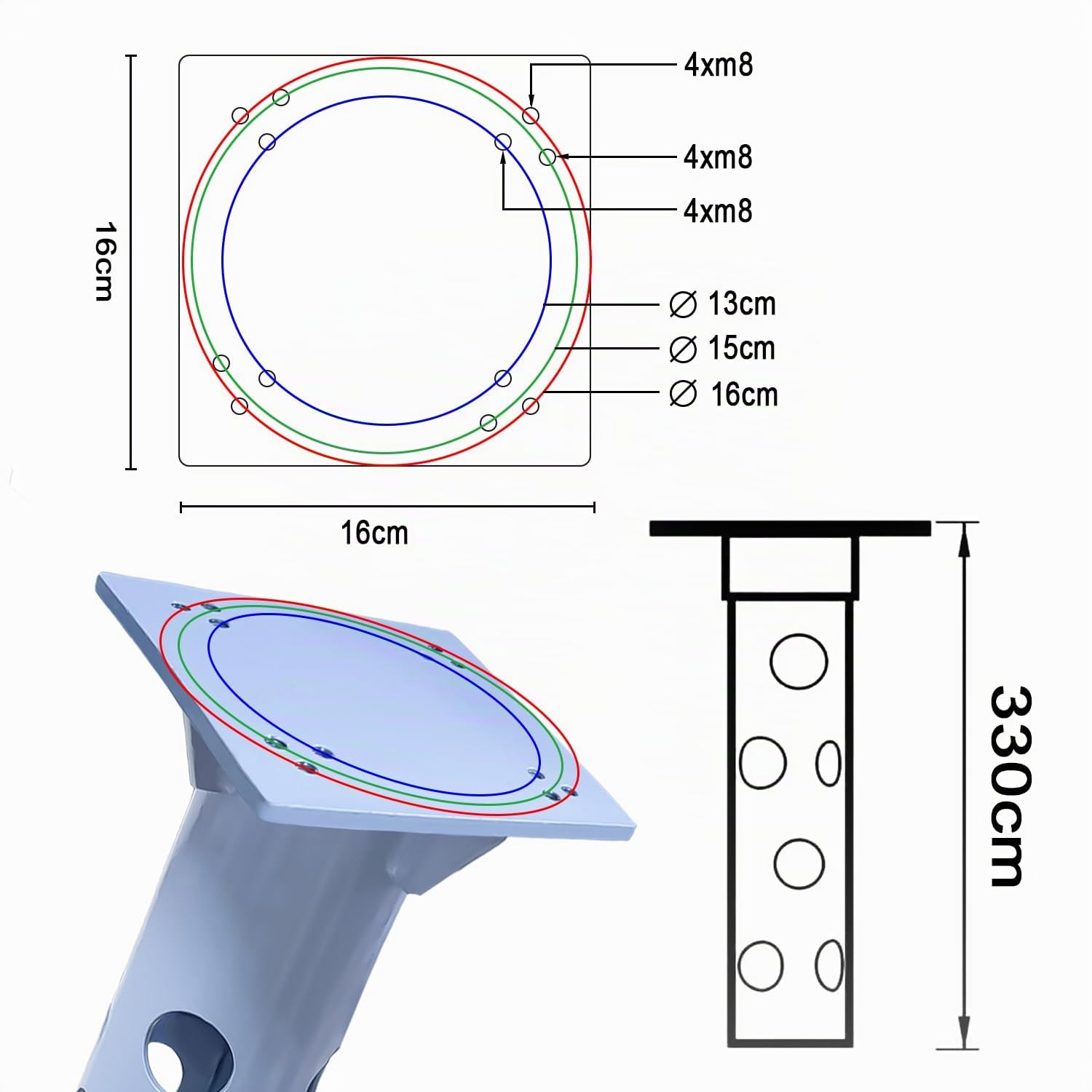 Base Universale per Ombrellone da Incasso, Piastra di Base in Acciaio Antiruggine, Stabilità Elevata, Portata >1000kg, Ideale per Giardini, Piscine e Aree Ricreative all'aperto