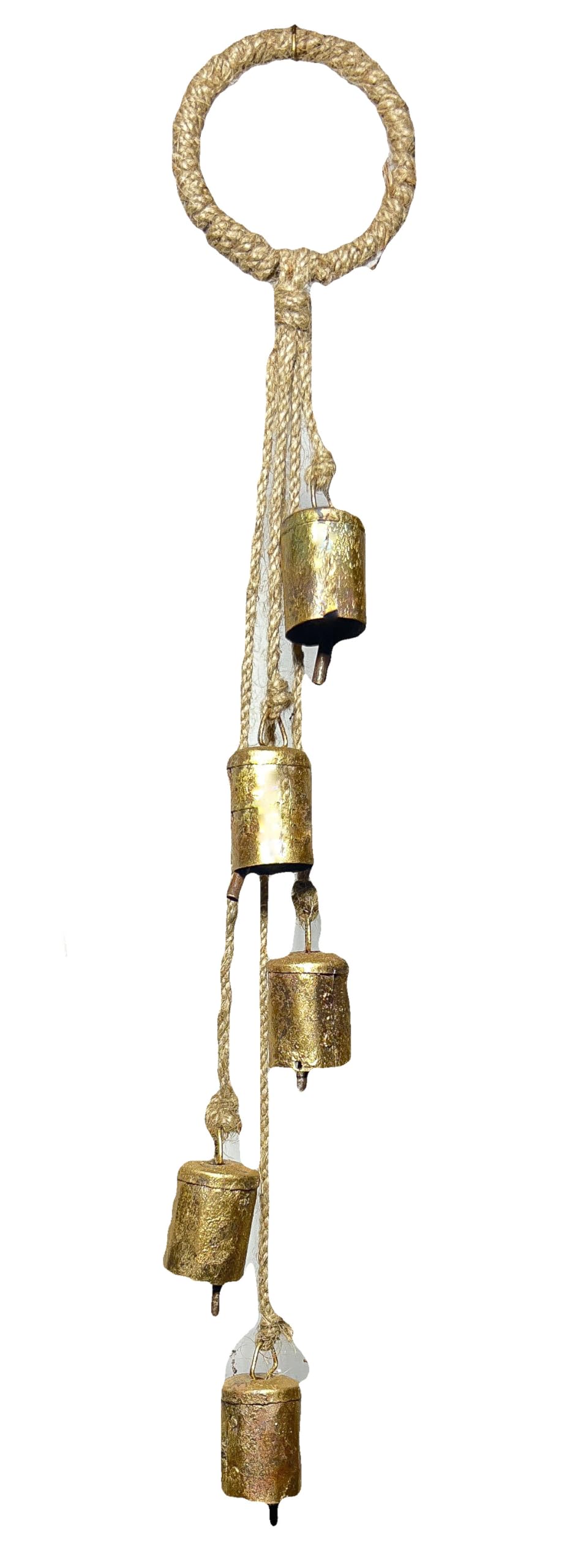 Bellshub Brass Jingle Bell Cluster Set of 26 | Handmade Round Hanging Cow Bells on Rope | Fire-Baked Iron Bells with Rich Melodic Sound | Golden Wind Chime for Christmas, Weddings & Home Decor