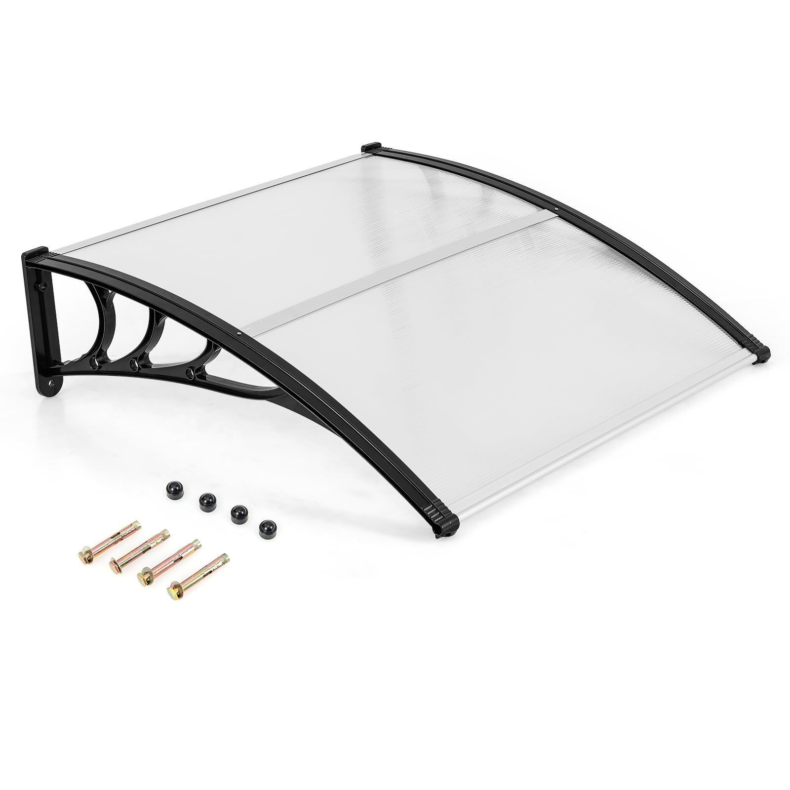 COSTWAY Zadaszenie do drzwi wejściowych 102x99 cm, z aluminiowego i poliwęglanu, łukowe przezroczyste, srebrny