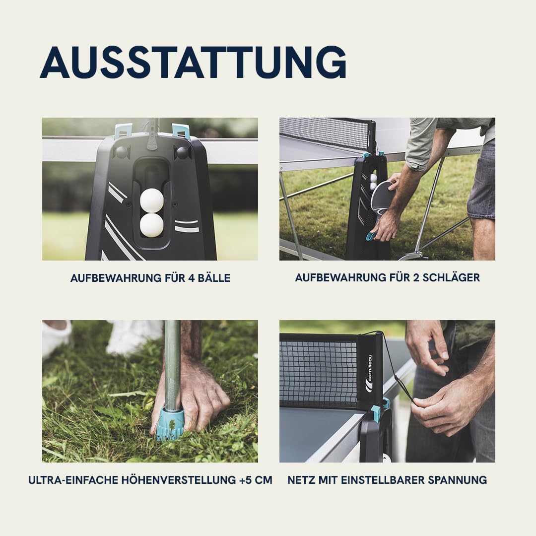 CORNILLEAU 100X Outdoor Tischtennisplatte - Klappbar - Wetterfest - 4 mm Melaminharzplatte -Tischtennistisch für draußen - Blau oder Grau