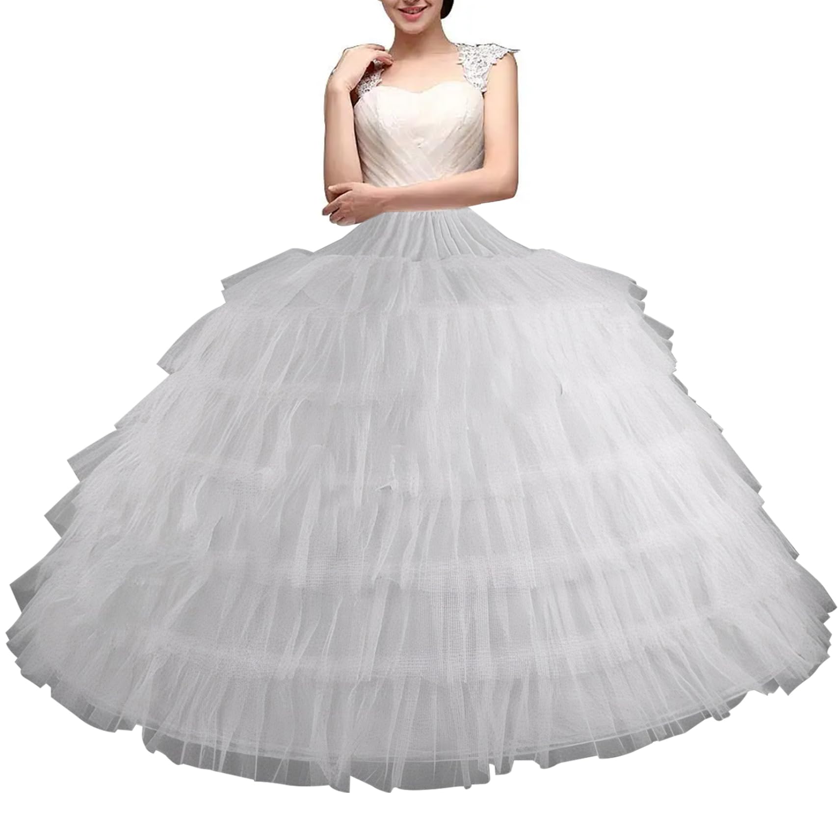 Falda de enagua 6 Hoops Subskirt Tulle Petticoat de 43 pulgadas de largo para mujeres para mujeres debajo de la falda de aro de novia ajustable para la copa de la boda Ceremonía Prom, Cachaca