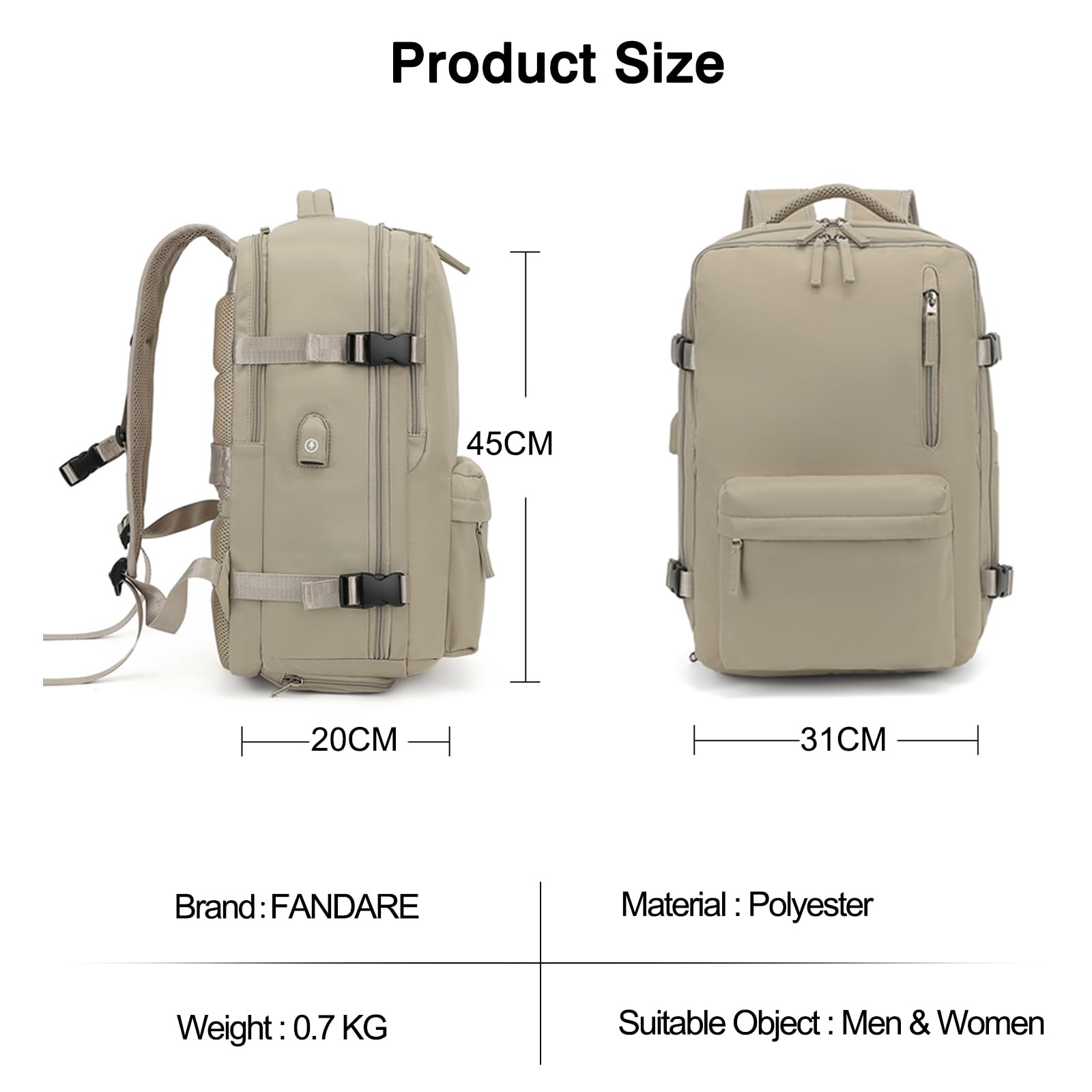 FANDARE Mochila Impermeable para Portátil de 15.6 Pulgadas Gran Capacidad de Viaje Antirrobo para Zapatos Morado