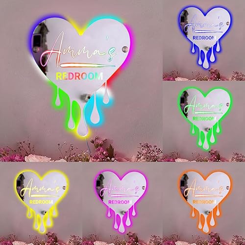 Letrero de neón de corazón fundido para montaje en pared, letrero de luz de neón LED regulable, espejo en forma de corazón goteante para decoración