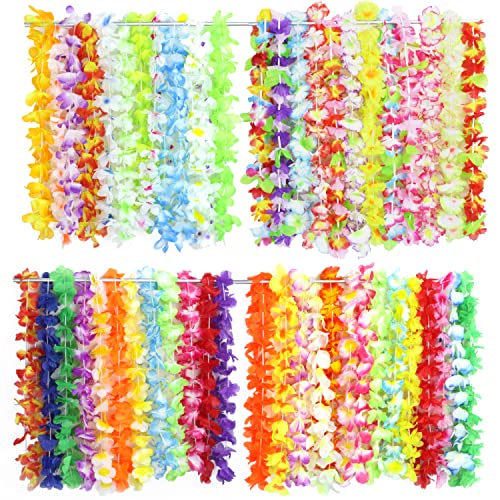 Revoq 100 Pack of Hawaiian Leis Themed Floral Necklaces, Hawaiian Luau Leis, Perfect Lei for Tropical Themed parties, Hawaiian leis bulk, bulk leis (Assorted 100 Pack)