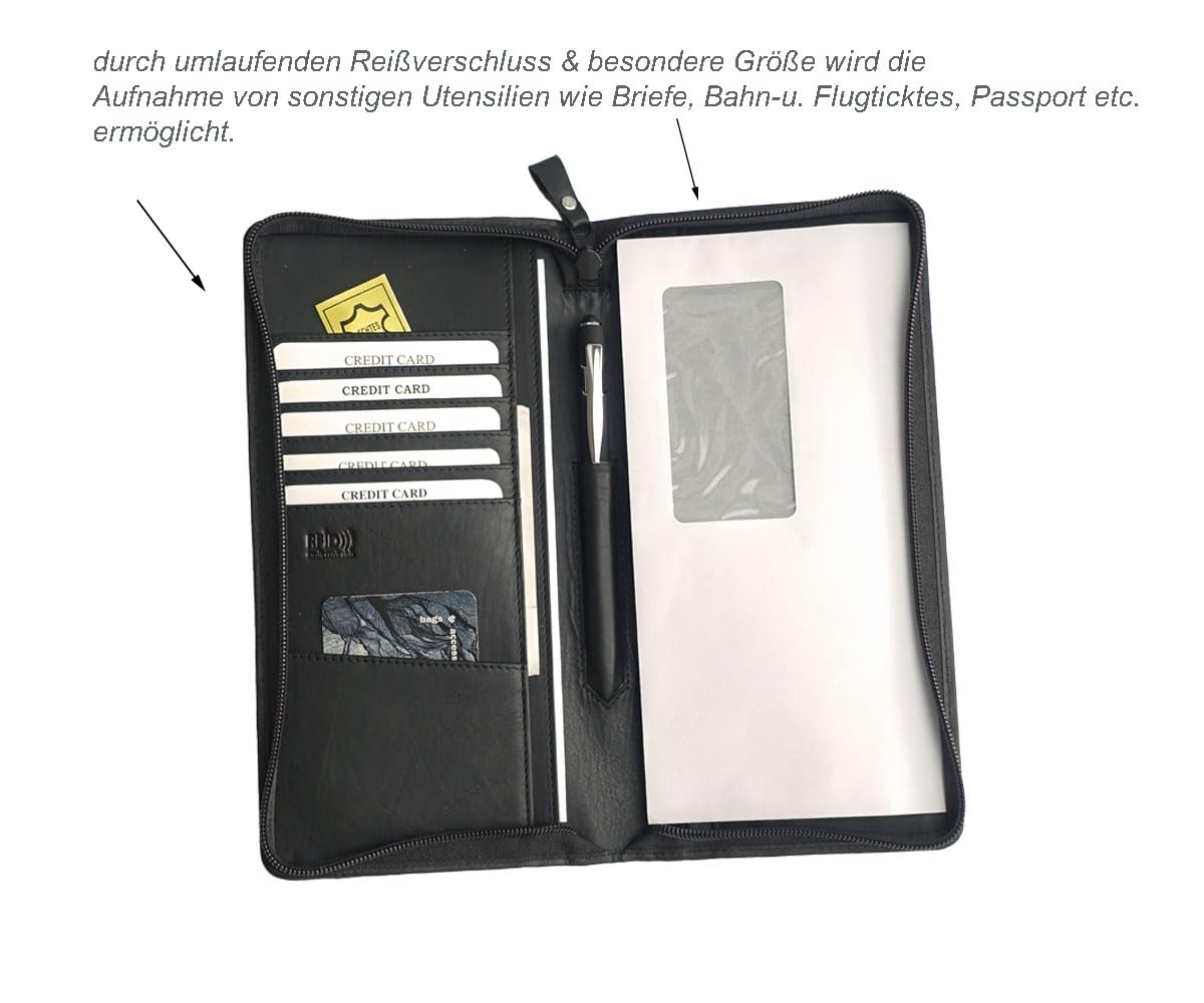 Reiseorganizer Dokumente Leder, Reisepasstasche Leder schwarz Reisepasshülle, Passport Tasche für Reisen, Reisemappe, Dokumentenmappe, Reisebörse Tickettasche Ausweistasche Leder Passport-Etui
