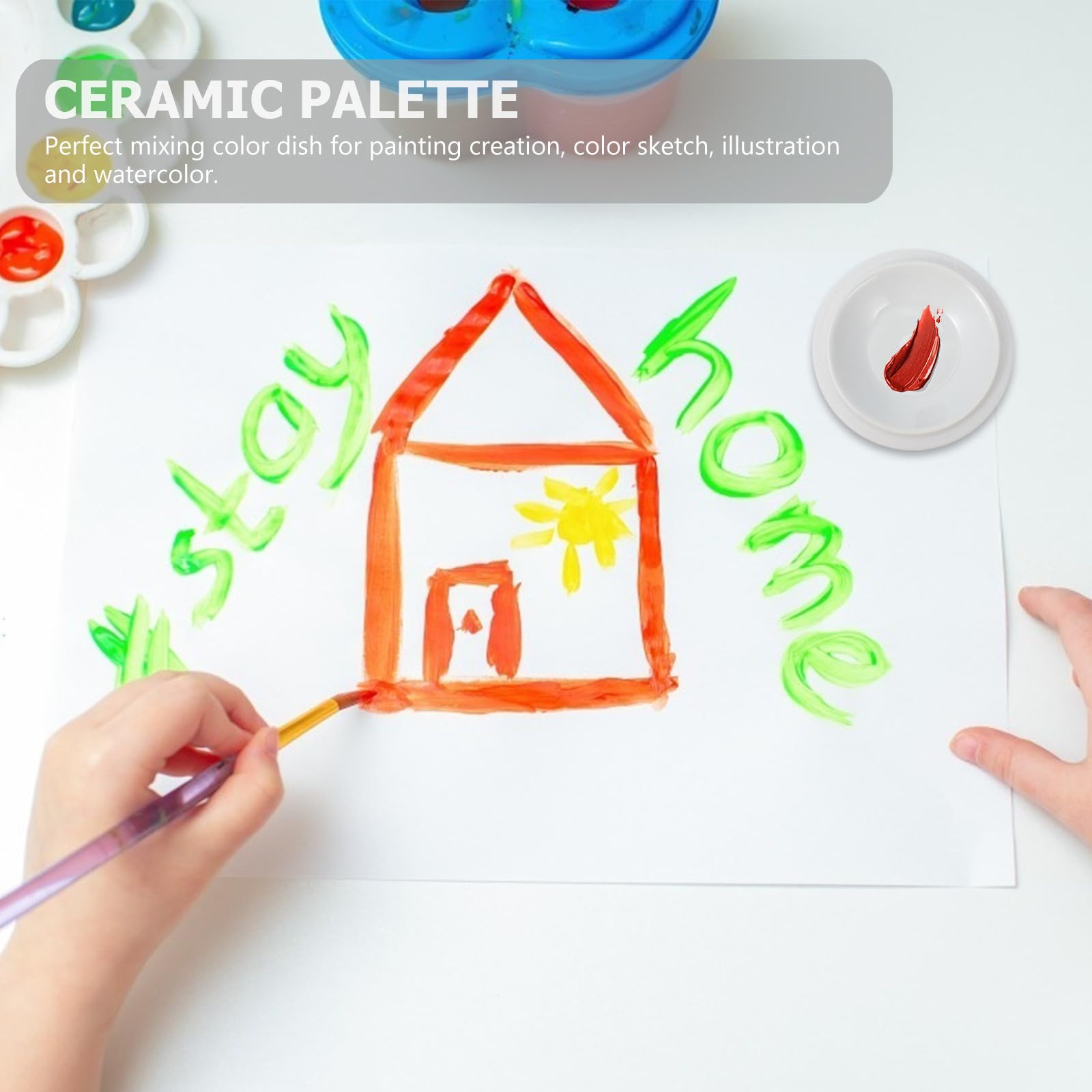 Palette de Mélange de Couleurs avec Couvercle en Céramique Blanche 5 Couches sans Bavure, pour Peinture à l'huile et Aquarelle, Calligraphie et Débutants