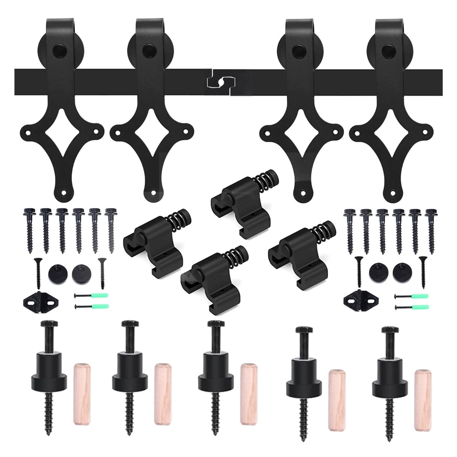 CCJH Schuifdeursysteem Dubbel Schuifdeur Systeem Buiten Rail 183cm Looprail Schuifdeurbeslag Set voor Houten deur mat zwart