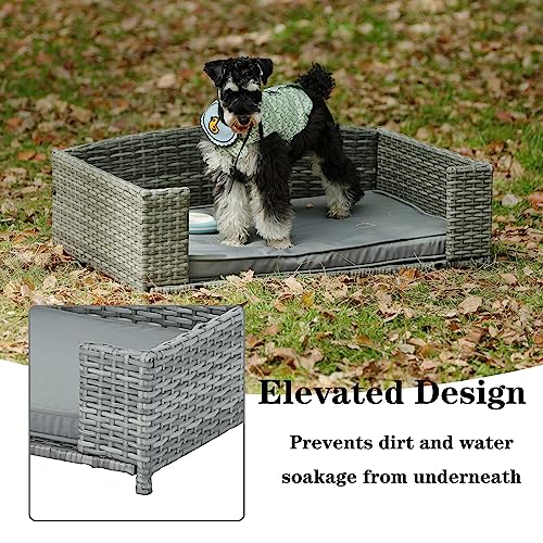 Pet Sofa Bed,Modern Couch Dog Bed With Removable Soft Cushion,Pe Wicher Rattan Cat Beds With Elevated Floor,Pet Outdoor Furniture With Plastic End Cap,Easy To Clean,25''Lx20''Wx10''H #TOP3