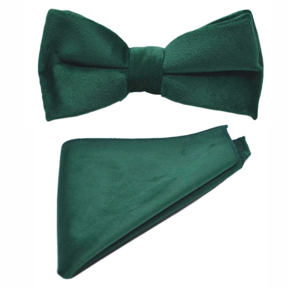 King & Priory Racing Green Velvet Bow Tie & Pocket Square Set