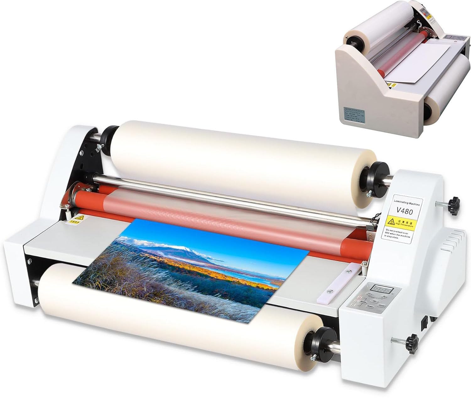 LjlXanthiper 350mm Laminator Machine,Cold Hot Roller Laminating Machine,Single Double-Sided Thermal Laminator,Digital Display,Safety Protection,For Paper Card Wood Veneer Pvc Foil