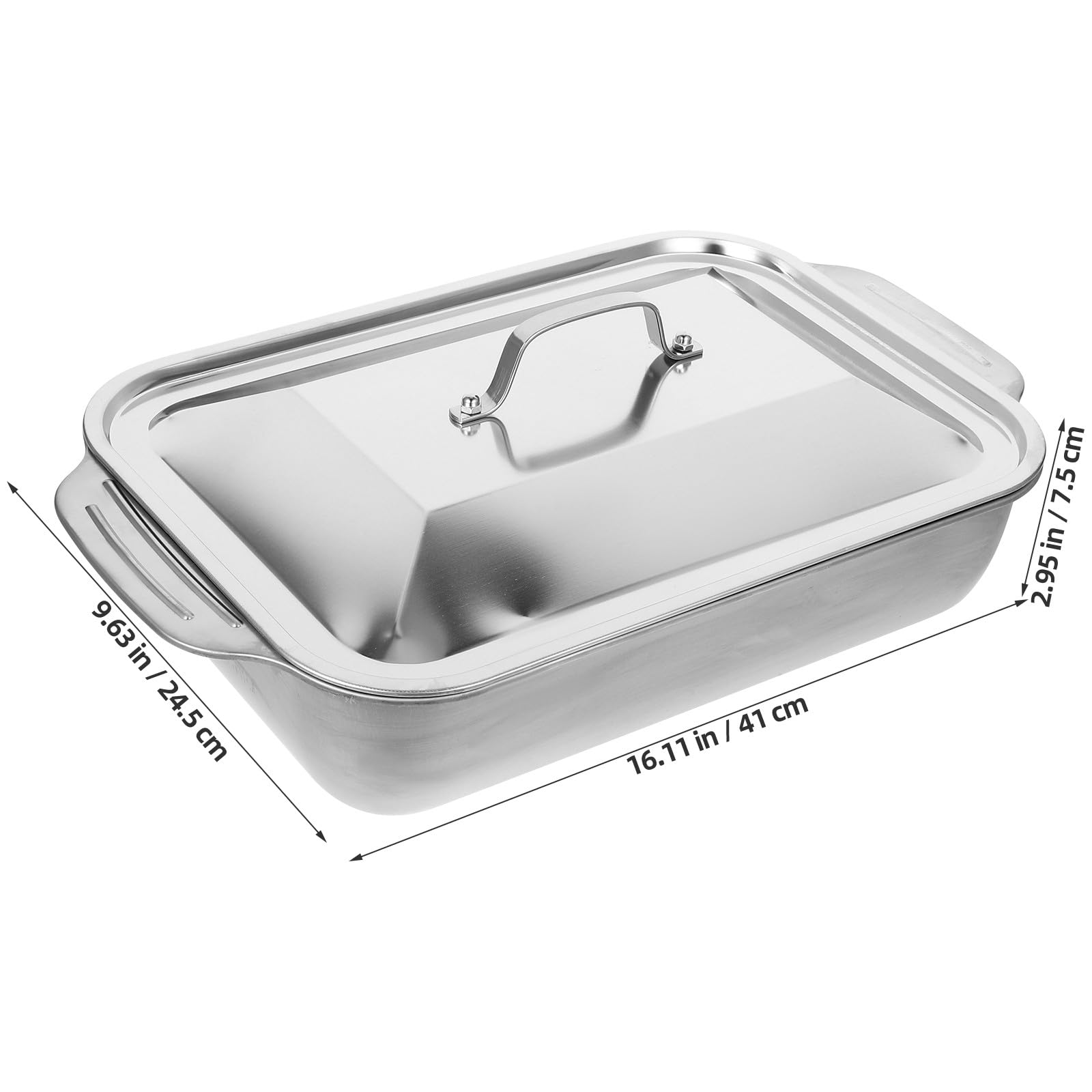Lasagnera con Coperchio in Acciaio Inox Rettangolare, Teglia da Forno Versatile con Bordi Alti per Cucina Domestica e Barbecue