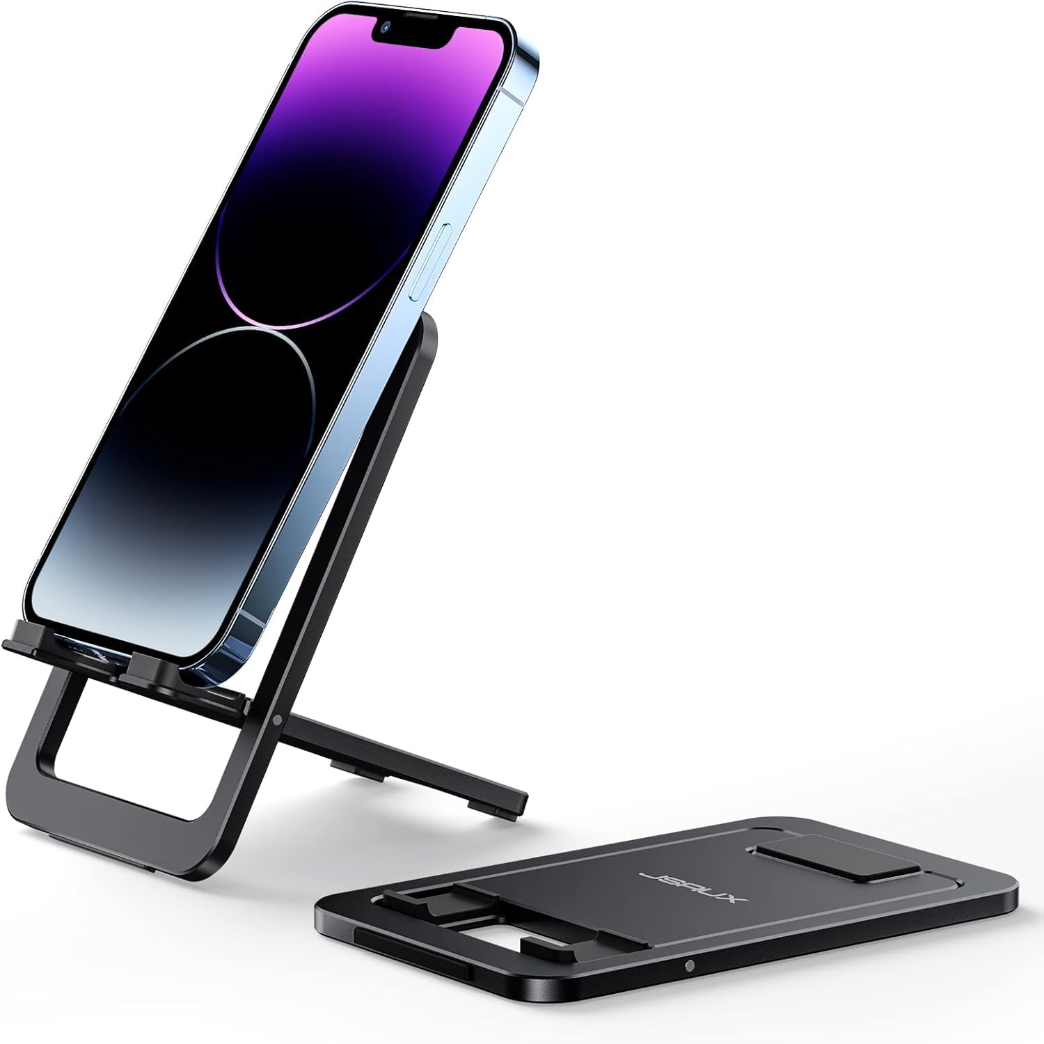 JSAUX Universal Mobile Stand for Desk, Foldable Aluminum Adjustable Phone Stand for Desk Smart Gadgets, Mobile Holder for Home Compatible for iPhone 16/15/14 Pro Max, Galaxy S25/S24/S23, Black