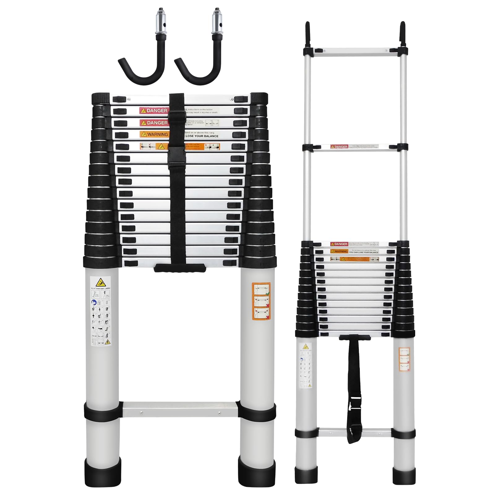 6.2M/20.3FT Multi Step Aluminium Ladder Telescopic Ladder, Extendable Loft Ladders Portable Telescoping Ladder Foldable Steps Ladder with EN131 Standard for RV Loft