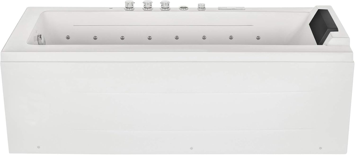 Empava 67 in. Acrylic Whirlpool Bathtub Rectangular Alcove Waterfall Hydro-massage Water/Air Jets Soaking SPA Chromatherapy Single Ended Tub