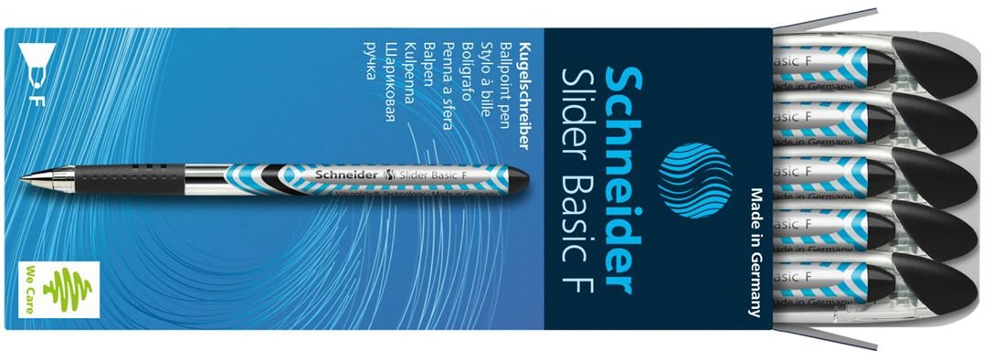 Schneider Slider Basic F Ballpoint Pen, Black (Pack of 10)