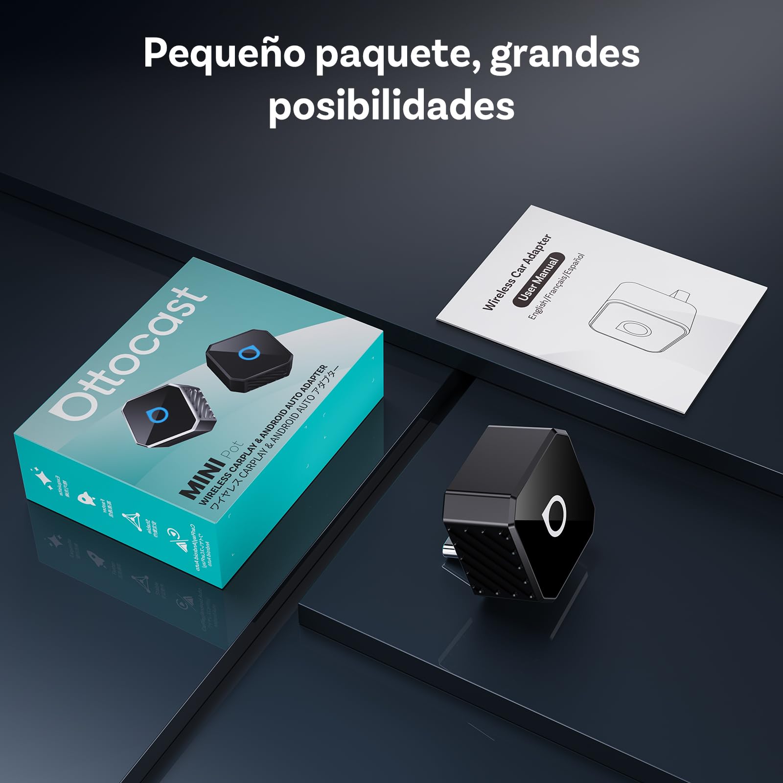 OTTOCAST Mini Pot Tipo C 2026, Adaptador Inalámbrico USB C para CarPlay y Android Auto, Compatible con iOS 10+/Android 11+ y Vehículos a Partir de 2016, Plug & Play, Actualizaciones OTA, Negro
