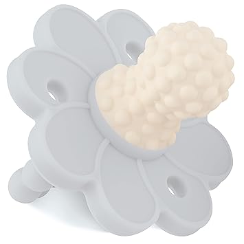 Soothipop Silicone Pacifier Teething Toys for Babies 0-6 Months 12, 18 Months - Pacifier Shaped Baby Teether, Soft Teething Pacifiers for Babies Baby Teething Relief Flower (Silver Gray)