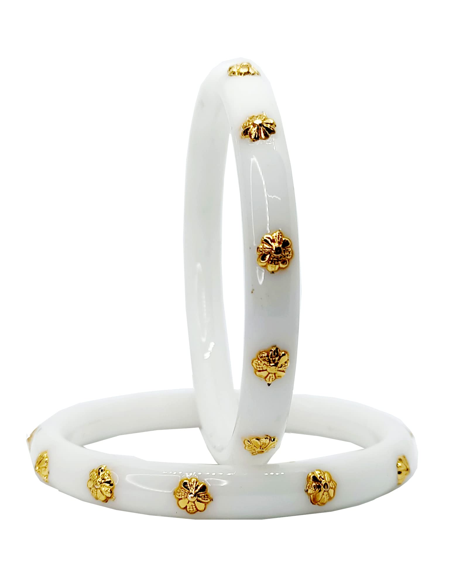 Plastic Gold Plated Shakha Pola Bangle Set for Women (Flower White) (2-6) (B0BSNZL964) Amazon Price History, Amazon Price Tracker