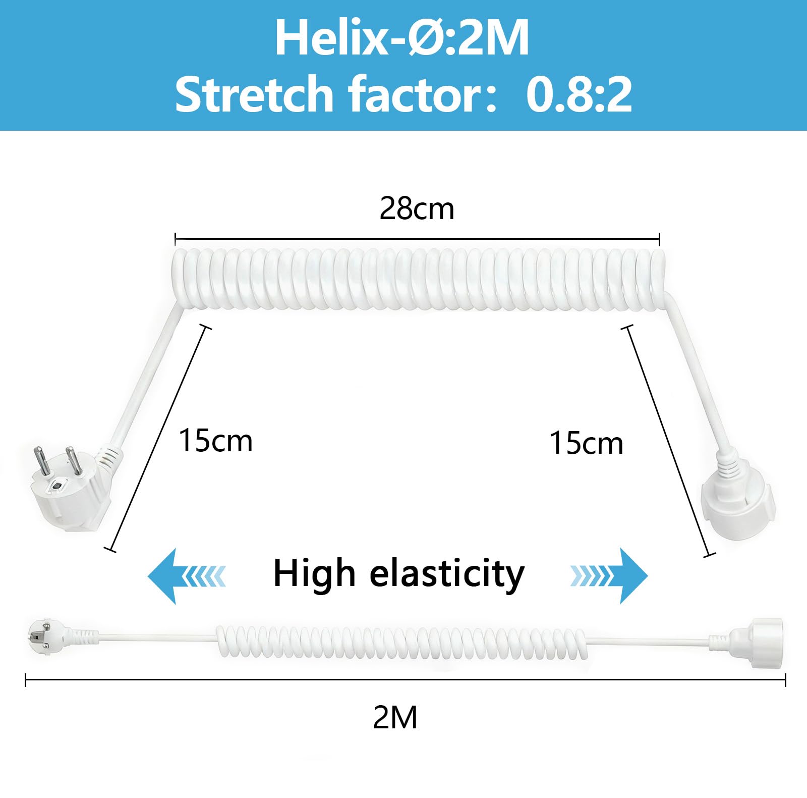 Câble de Rallonge Schuko Spiralé 3 x 1,0 mm² IP20 0,6-2m
