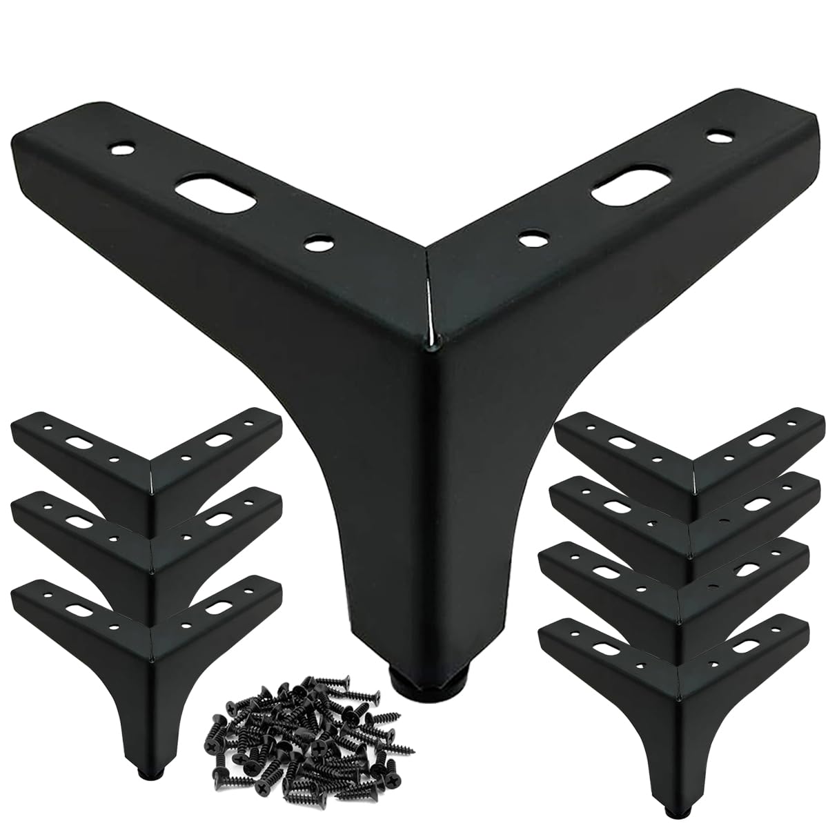 LOSYHU Furniture Legs 4 Inches, Black Metal Replacement Sofa Legs, 8 Pcs Metal Furniture Sofa Legs, Triangle Furniture Feet for Cabinet, Cupboard, Table, Sofa, Couch Chair