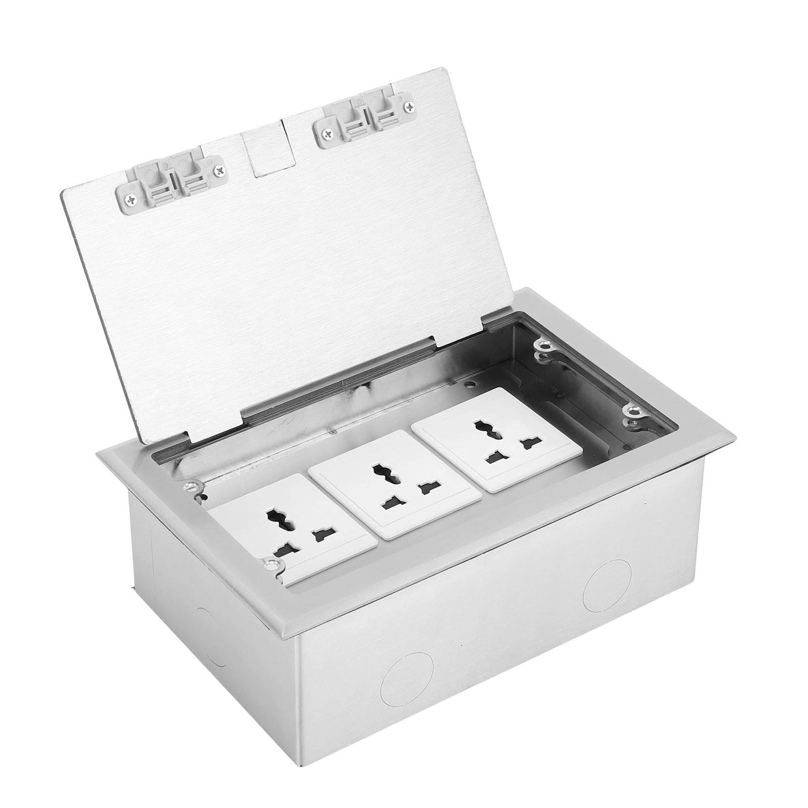 Zerodis Scatola di Derivazione da Pavimento, 3 Prese 16A 4000W Kit Presa Elettrica da Incasso a Pavimento in Acciaio Inossidabile con Ritardante di per Ufficio, Hotel, Scuo