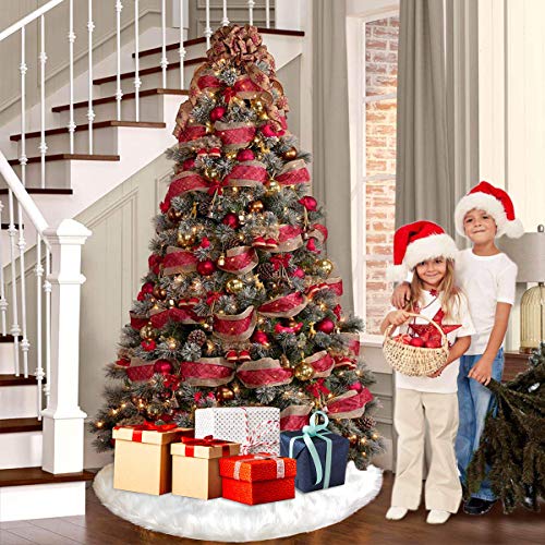 image for LoiStu 30 Inch Christmas Tree Skirt White Plush Tree Skirt Faux Fur Lu