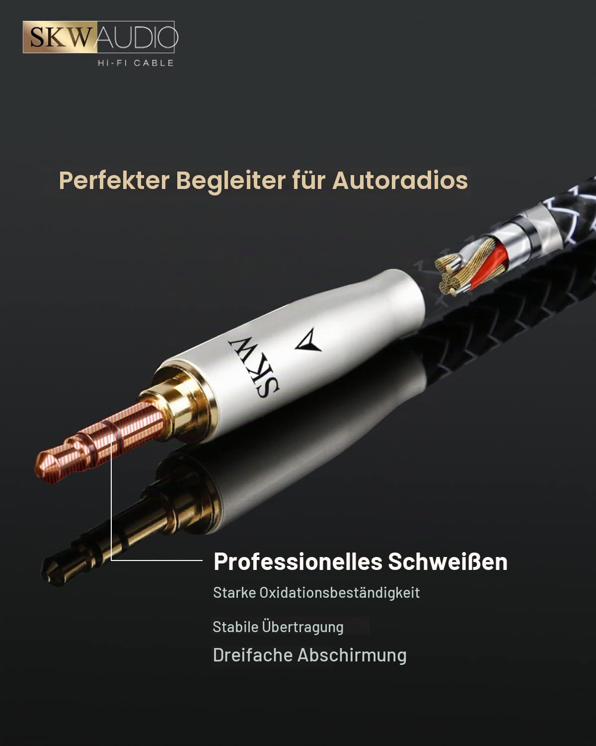 SKW High-end Aux Kabel für das Auto (Hi-Fi-Sound), Kupfer und Silberlitzendrähte 3,5mm Klinkenkabel/Kopfhörerkabel für Kopfhörer, Auto, Handy, PC, Lautsprecher, Stereoanlagen, MP3-Player usw -5M