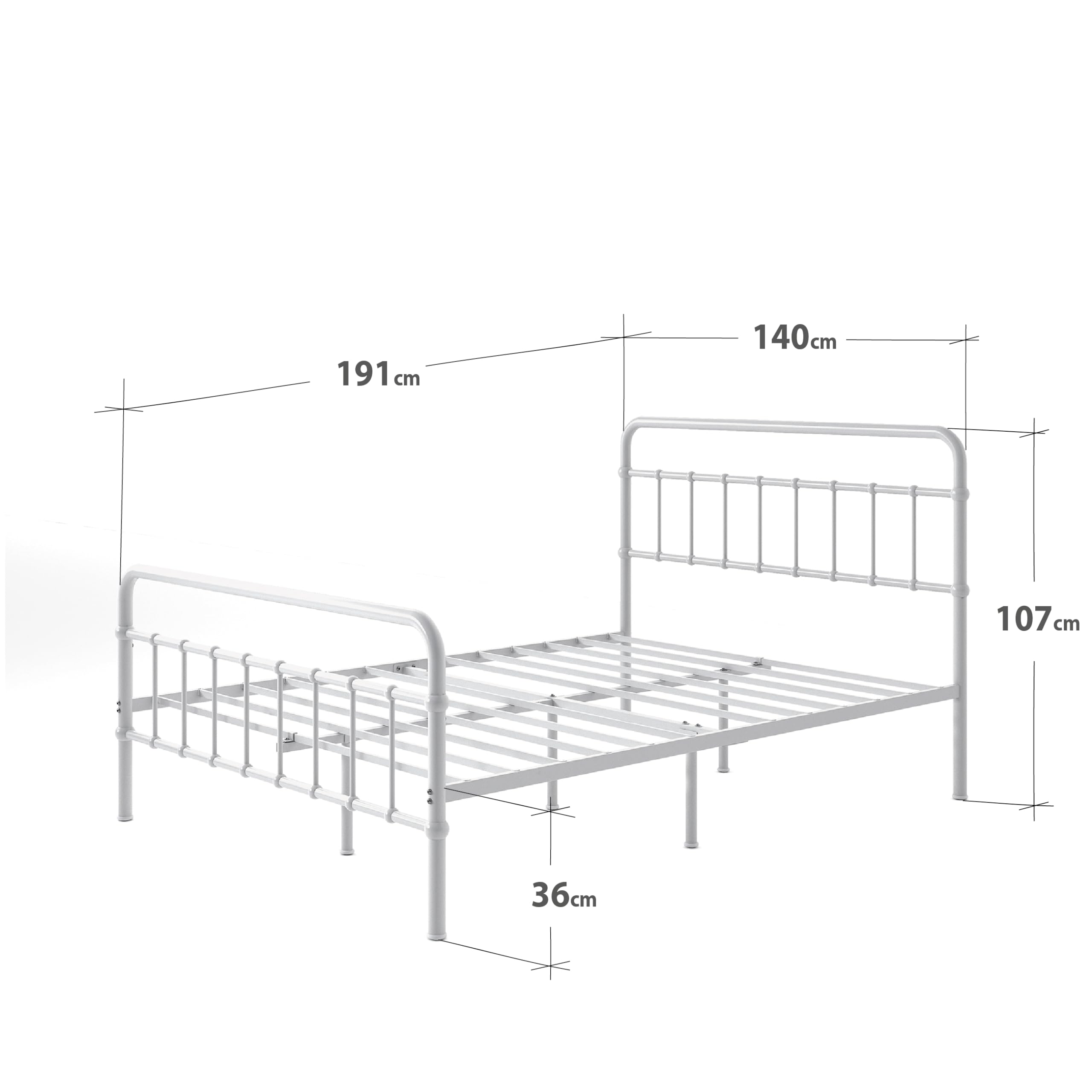 Letto Matrimoniale Zinus Florence Con Telaio In Metallo – 140x190 Cm, Altezza 30 Cm, Con Testiera E Pediera, Colore Bianco